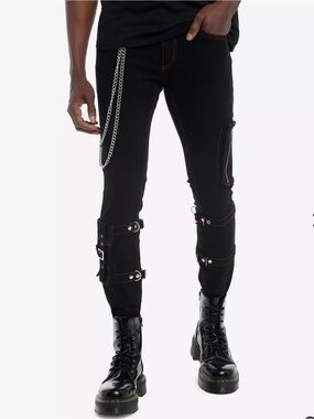 Social Collision Black Hardware Pocket Chin Stinger Skinny Jeans Goth Punk Unise